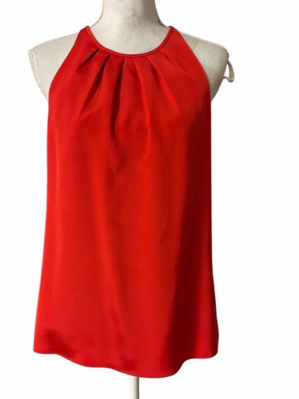 Theory Red Silk Front Pleat High Neck Tank Top Blouse Size SP